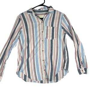 Maeve Anthropologie Chatham Striped Linen Button‎ up top Womens X Small Coastal